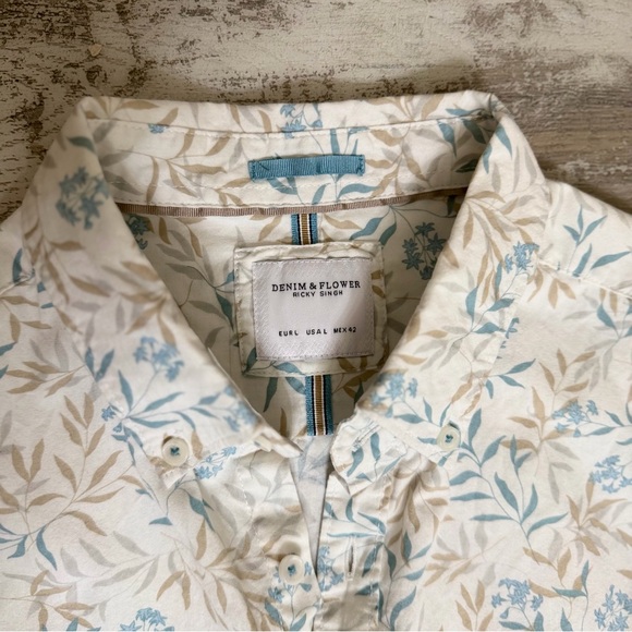 Denim & Flower Cream and Blue Floral Men's Shirt - Picture 3 of 6